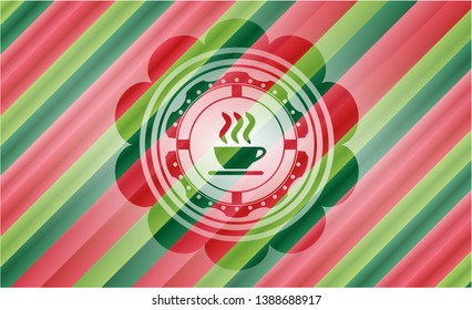 coffee cup icon inside christmas style emblem.