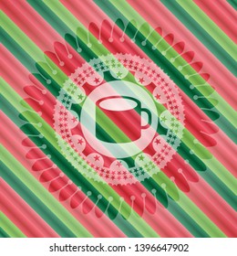 coffee cup icon inside christmas badge background.