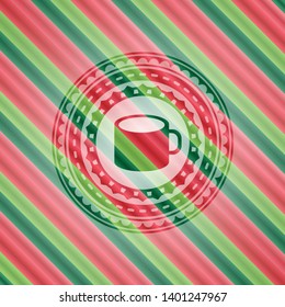 coffee cup icon inside christmas emblem background.