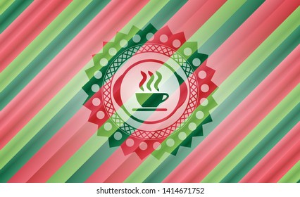 coffee cup icon inside christmas badge.