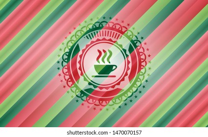 coffee cup icon inside christmas badge background.