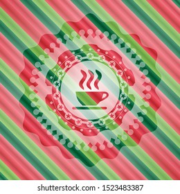 coffee cup icon inside christmas badge.