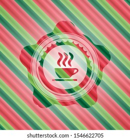 coffee cup icon inside christmas badge.