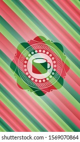 coffee cup icon inside christmas style emblem.