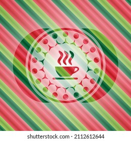 coffee cup icon inside christmas emblem. 