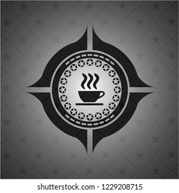 coffee cup icon inside dark badge or emblem