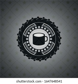 coffee cup icon inside dark badge or emblem
