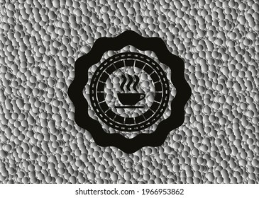 coffee cup icon inside dark icon or emblem with grey bubbles background. Vector Illustration. Detailed. 