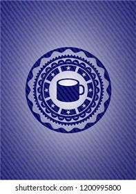 coffee cup icon inside emblem with jean texture