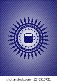 coffee cup icon inside emblem with jean texture
