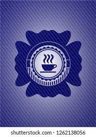 coffee cup icon inside emblem with jean high quality background