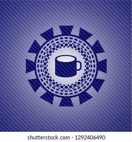 coffee cup icon inside emblem with jean texture