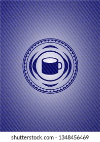 coffee cup icon inside emblem with jean background