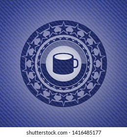 coffee cup icon inside emblem with jean texture