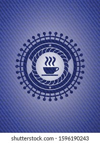 coffee cup icon inside emblem with jean texture