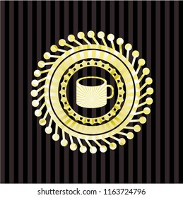 coffee cup icon inside gold shiny emblem