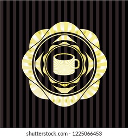 coffee cup icon inside gold shiny badge