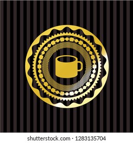 coffee cup icon inside gold shiny emblem