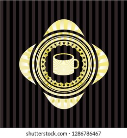 coffee cup icon inside gold shiny emblem