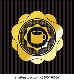 coffee cup icon inside gold emblem