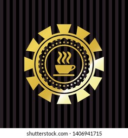 coffee cup icon inside gold shiny emblem