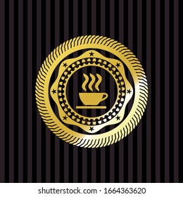 coffee cup icon inside gold emblem