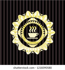 coffee cup icon inside golden badge or emblem