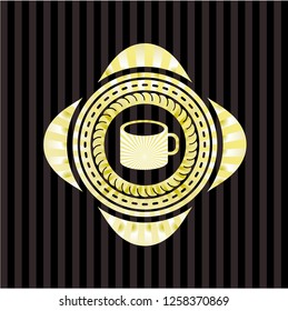 coffee cup icon inside golden badge