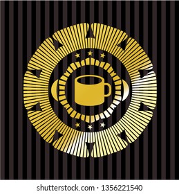 coffee cup icon inside golden badge