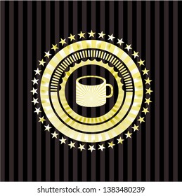 coffee cup icon inside golden badge