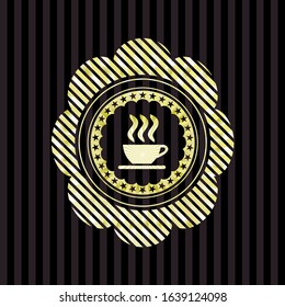 coffee cup icon inside golden badge