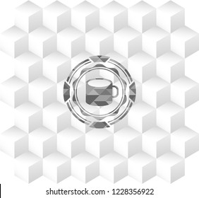 coffee cup icon inside grey emblem. Retro with geometric cube white background