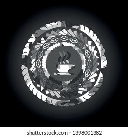 coffee cup icon inside grey camo texture