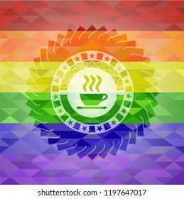 coffee cup icon inside lgbt colors emblem 
