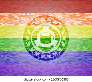 coffee cup icon inside lgbt colors emblem 