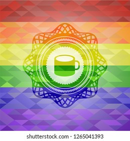 coffee cup icon inside lgbt colors emblem 