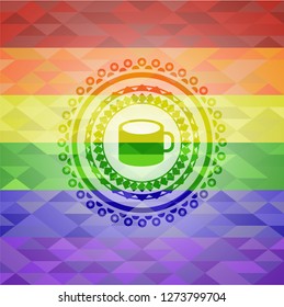 coffee cup icon inside lgbt colors emblem 