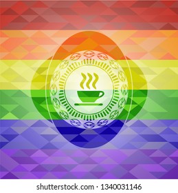 coffee cup icon inside lgbt colors emblem 