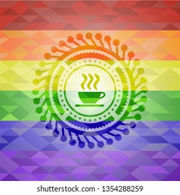 coffee cup icon inside lgbt colors emblem 