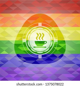 coffee cup icon inside lgbt colors emblem 