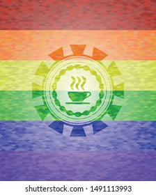 coffee cup icon inside lgbt colors emblem 