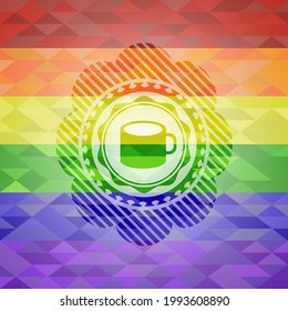 coffee cup icon inside lgbt colors emblem. 