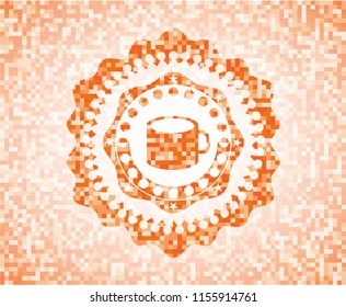 coffee cup icon inside orange mosaic emblem