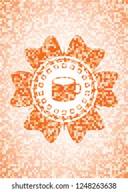 coffee cup icon inside orange mosaic emblem