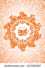 coffee cup icon inside orange mosaic emblem with background