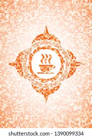 coffee cup icon inside orange mosaic emblem