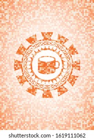 coffee cup icon inside orange mosaic emblem
