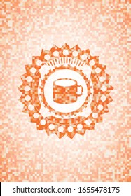 coffee cup icon inside orange mosaic emblem