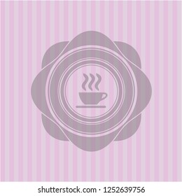 coffee cup icon inside pink emblem
