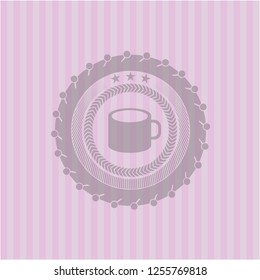 coffee cup icon inside pink emblem